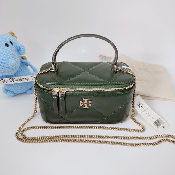 Tory Burch Kira Diamond Quilt Leather Vanity Case 164986 Fir Tree Green 312 NWT - Picture 2 of 10